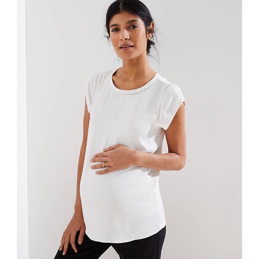 Maternity Perforated Lacy Mixed Media Top